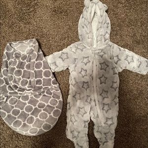 Infant fleece winter suit & swaddle